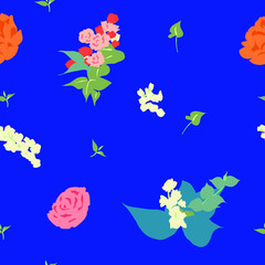 Fototapeta na wymiar floral repeat pattern.blue back pattern. small flower pattern design.wrapping paper template.flower fabric design.wallpaper design.