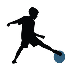 a boy playing football silhouette vector