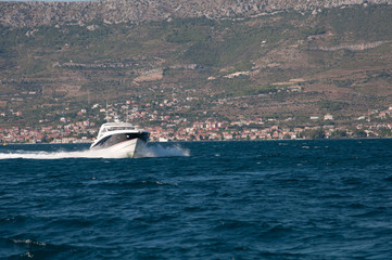 Obraz premium Beautiful view of the motorboat in the Mediterranean