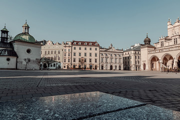 Krakow's main square with a view of the church of Saint Wojciech
