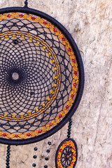 Handmade dream catcher with feathers threads and beads rope hanging