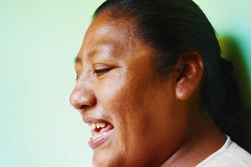 Calm native american woman talking.