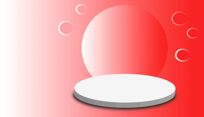 white empty product shelf 3D rendering and red background with illustration design