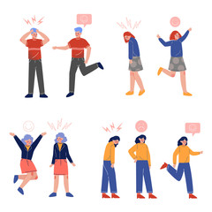 Young People with Various Emotions Collection, Boys and Girls with Signs over Their Heads Vector Illustration