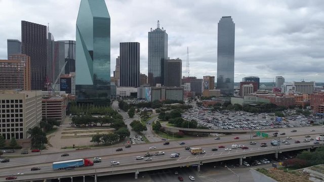 Downtown Dallas and Freeways Texas USA Drone Video