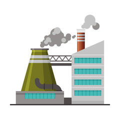 Power Plant, Industrial Factory Building with Smoking Chimneys Flat Vector Illustration