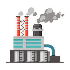 Refinery Plant, Industrial Factory Building with Smoke Flat Vector Illustration