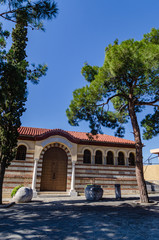 Fototapeta na wymiar The old Greek church Vlatadon Monastery in Thessaloniki in Greece. Ancient religious buildings