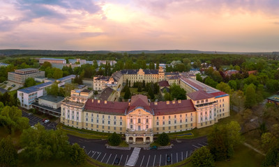 Fototapeta na wymiar Hungary Godollo. Aerial photo about the Royal castle of city. Sissy queen summer palace.