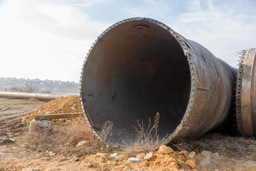 Large metal stainless steel overpass pipe for aggressive environments. Construction of a large...
