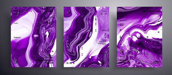 Abstract vector banner, collection of modern fluid art covers. Trendy background that can be used for design cover, invitation, presentation and etc. Purple and white creative iridescent artwork