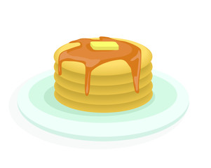pancakes sugar syrup maple breakfast sweet icon on plate  isolated on white background