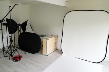 studio setup equipment for object and people picture in white background