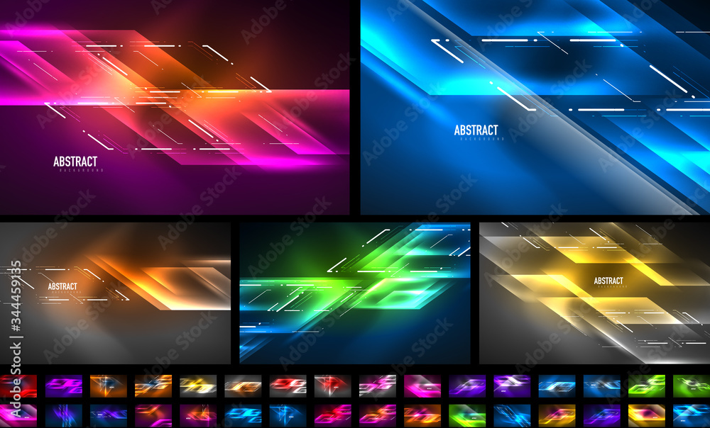 Aufkleber set of dynamic neon shiny abstract backgrounds. trendy abstract layout templates for business or tec