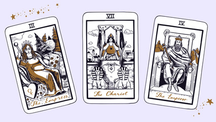 Magic Tarot deck vector background with major arcana. Occult and fortune telling concept. Vector hand drawn vintage style