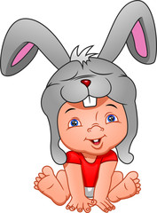 cute little boy wearing a rabbit hat