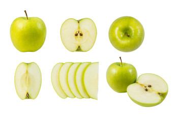 Set of green apples isolate on a white background.