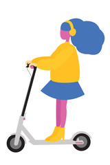 Woman riding an electric scooter. Bright vector illustration isolated on white background.