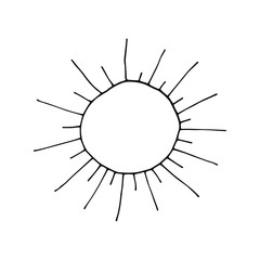Vector illustration. Black and white line art. Popular symbol of summer and vacation is sun. Doodle style.