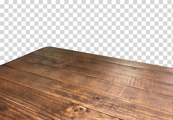 Perspective view of wood or wooden table top corner on isolated background including clipping path	
