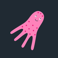 Pink octopus, postcard, template. Vector illustration.