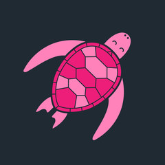 Pink turtle, postcard, template. Vector illustration.