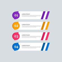 Modern Info-graphic Template for Business with four steps multi-Color design. Set of 4 simple elements for info graphics, flow charts, presentations, web sites, banners, printed materials. Flat style.