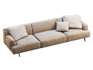 Fototapeta na wymiar Modern beige fabric sofa with pillow. 3d render.