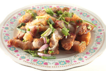 Spicy crispy pork belly salad. Other spicy salad dishes on