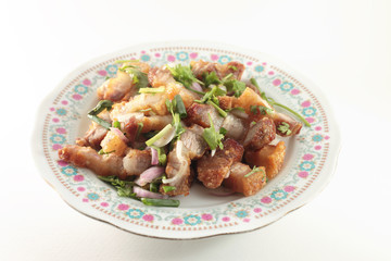 Spicy crispy pork belly salad. Other spicy salad dishes on