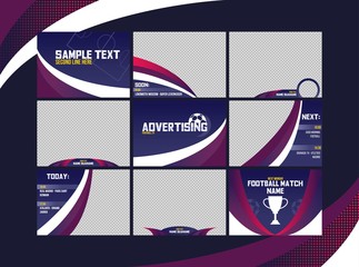 Set of football channel branding templates vector illustration. Copy space for advertisement and promotion cartoon design. Sample text. Soccer match name. Sport concept