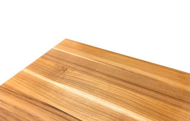 Perspective view of wood or wooden table top corner on isolated background including clipping path	