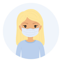 People in medical masks. Сharacter icon. Isolated on white background. Vector illustration. Great for posters, banners, infographics.