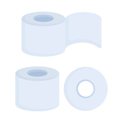 Toilet paper. A set of three different rolls. Isolated on white background. Vector illustration.