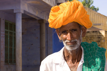 Orange turban, traditional costume, Jodhpur, Rajasthan, India