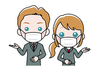 マスクを付けたスーツ姿の男女 