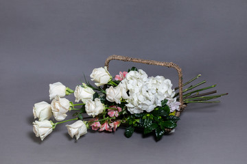 Obraz na płótnie Canvas Beautiful Flower Bouquet on gray background.High-resolution photo.
