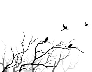 Black Branch Tree or Naked trees silhouettes set. Hand drawn isolated illustrations.