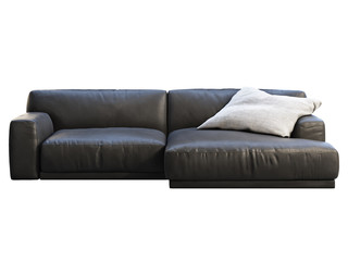Modern black leather chaise lounge sofa with pillow. 3d render.