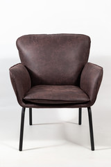 leather armchair with metal legs on white background