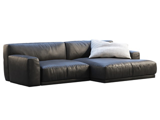 Fototapeta na wymiar Modern black leather chaise lounge sofa with pillow. 3d render.