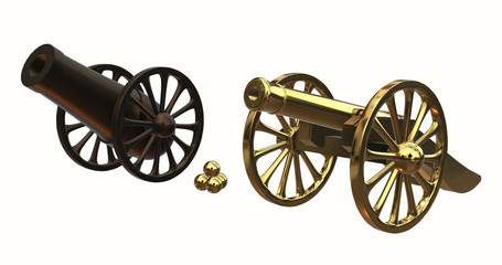 Fototapeta premium Ramadan Cannon wood and gold Model Isolated on White. background 