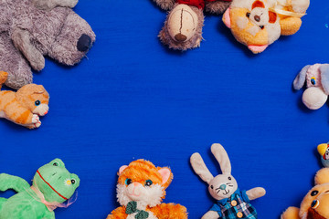 children's soft toys for developing games on a blue background