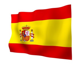Obraz premium The flag of Spain. Official state symbol of the Kingdom of Spain. Concept: web, sports pages, language courses, travelling, design elements. 3d illustration