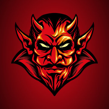 mascot logo red devil head in hand drawn