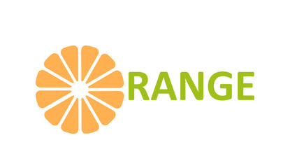 Vector two-tone logo consisting of the inscription orange in which half of the orange is inscribed on a white background
