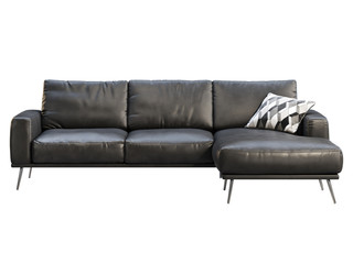 Modern black leather chaise lounge sofa with pillow. 3d render.