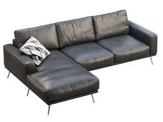 Modern black leather chaise lounge sofa with pillow. 3d render.