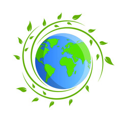 MobileEarth Day vector Illustration with leaves around it with White Background