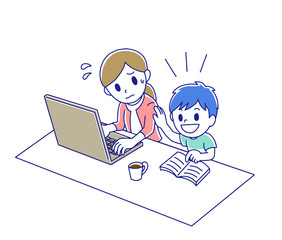 自宅でテレワークをする女性（育児）